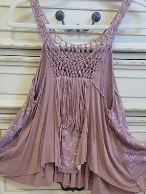 Free People Mauve Macramé Fringe Tank